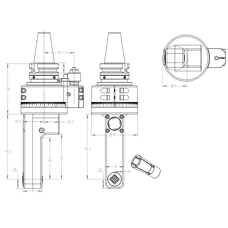 slim 90° right angle head (dk90 bt40 dc collet series)