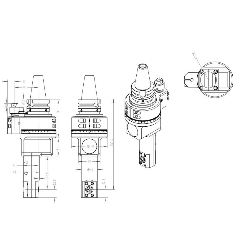 slim 90° right angle head (dk90 bt40 dc collet series)