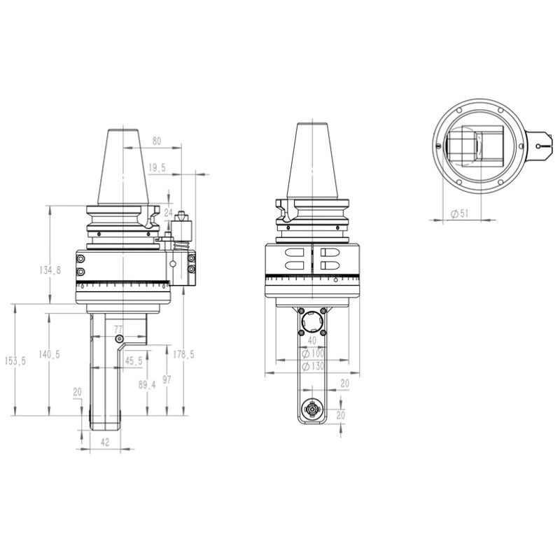 slim 90° right angle head (dk90 bt50 dc collet series)