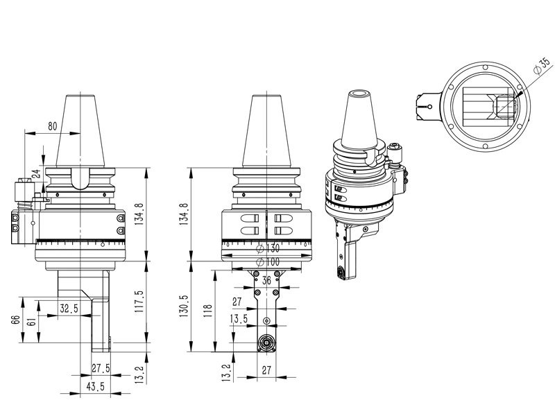 slim 90° right angle head (dk90 bt50 dc collet series)