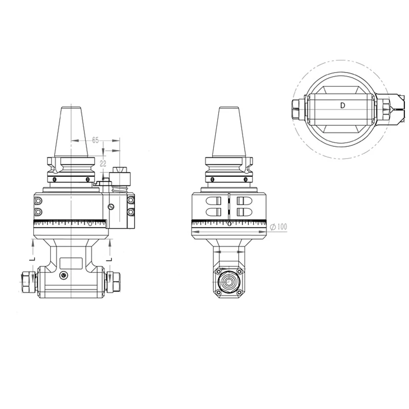 dual output 90° right angle head (dk90 bt40 2x series)