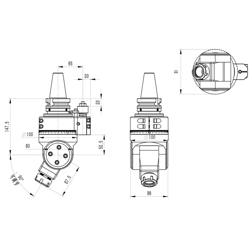 milling angle head (dk90 bt40 w13 & yw16 series)