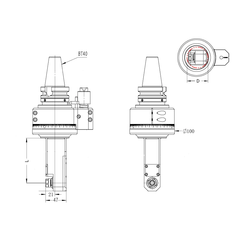 slim 90° right angle head (dk90 bt40 er mini nut series)